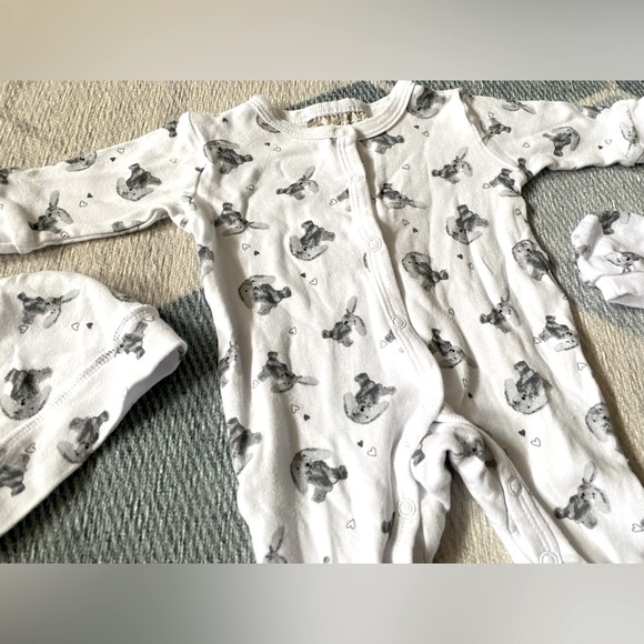 Rock-A-Bye Baby Boutique Infant Newborn White Bunny Cotton Pajamas Set - Picture 2 of 5